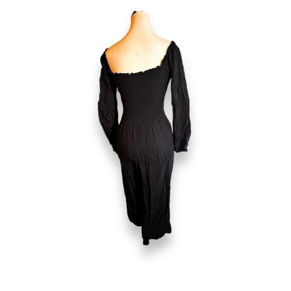 Women’s Small Hollister Black Smocked Long Sleeve Boat Neck Jumpsuit S 4 6 - Picture 5 of 8